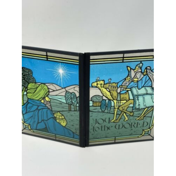 Vtg Joy to the‎ World Christmas Yorkcraft Stained Glass 10x7 Seriglass Holiday - Picture 10 of 12